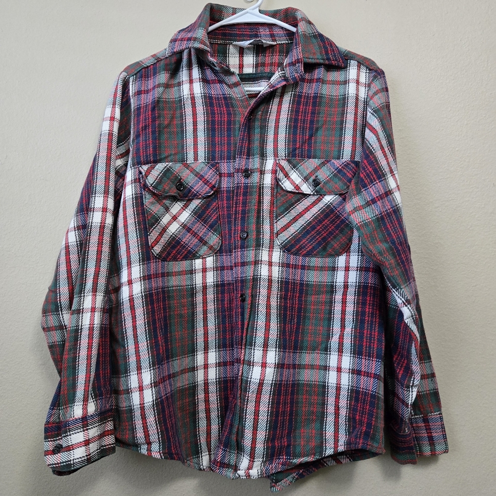 MR LEGGS Vintage Flannel Cotton Shirt Made in USA‎ Size M Red Green Plaid